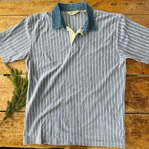 Vintage Eddie Bauer Blue and White Striped Polo Shirt